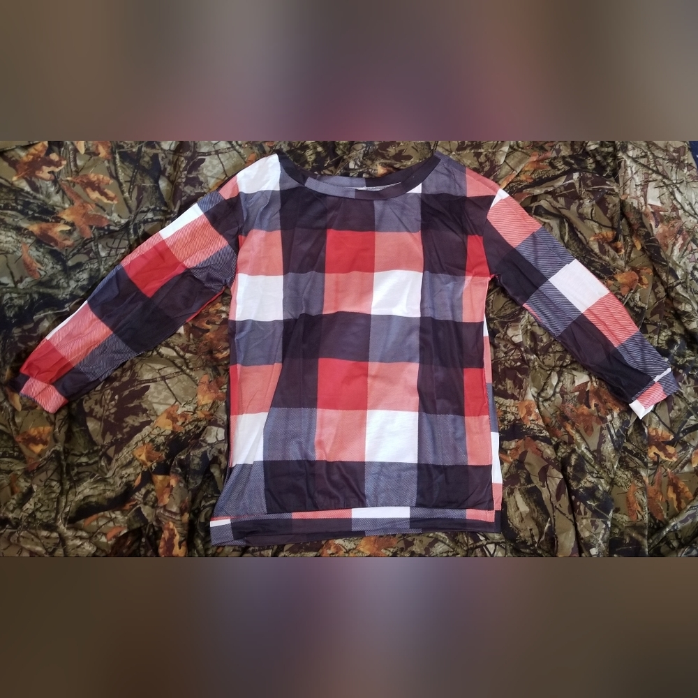 Red Plaid Long Sleeve Boutique Top
